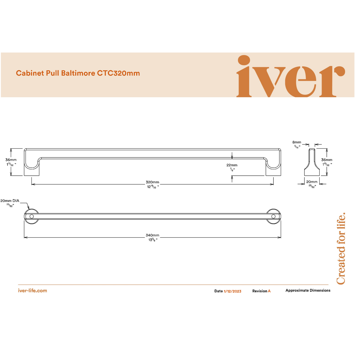 Iver Cabinet Pull Baltimore Satin Nickel CTC320mm