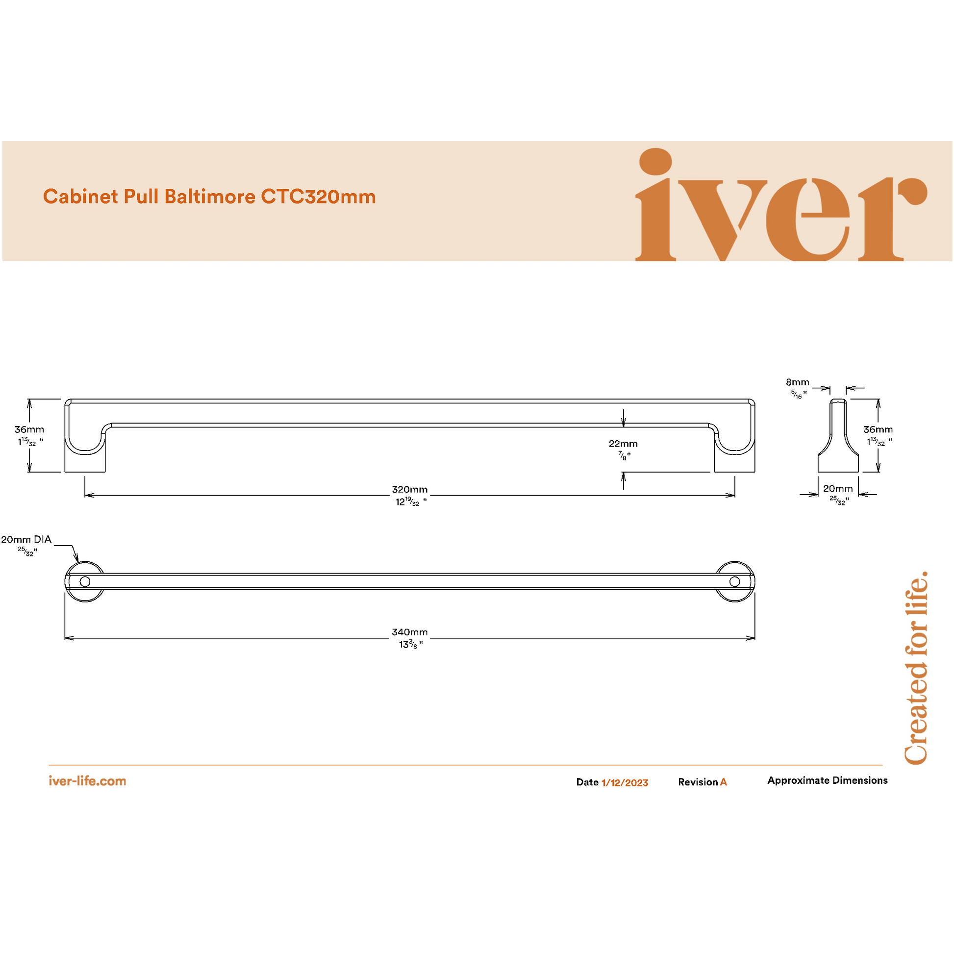 Iver Cabinet Pull Baltimore Satin Nickel CTC320mm