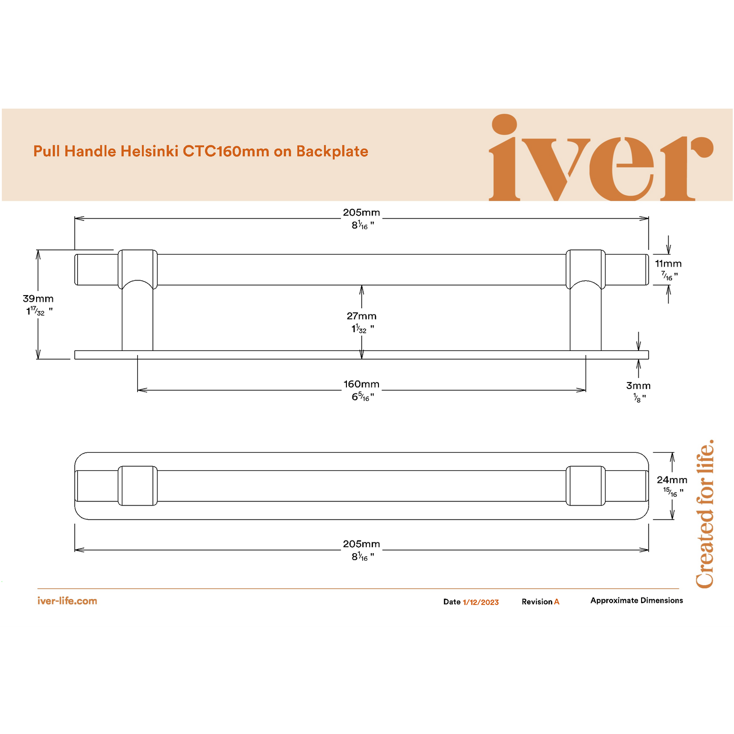 Iver Cabinet Pull Helsinki Brushed Gold PVD CTC160mm With Backplate