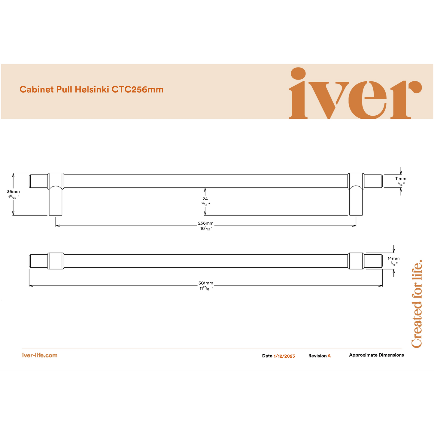 Iver Cabinet Pull Helsinki Brushed Gold PVD CTC256mm