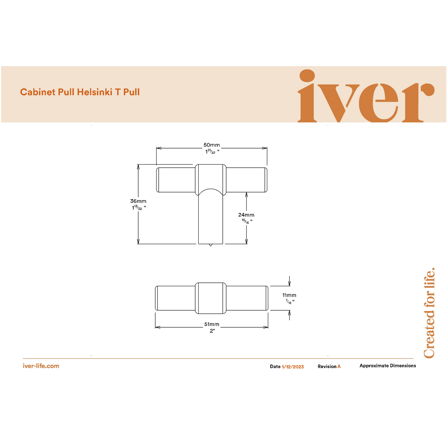 Iver Cabinet Pull Helsinki T Brushed Brass