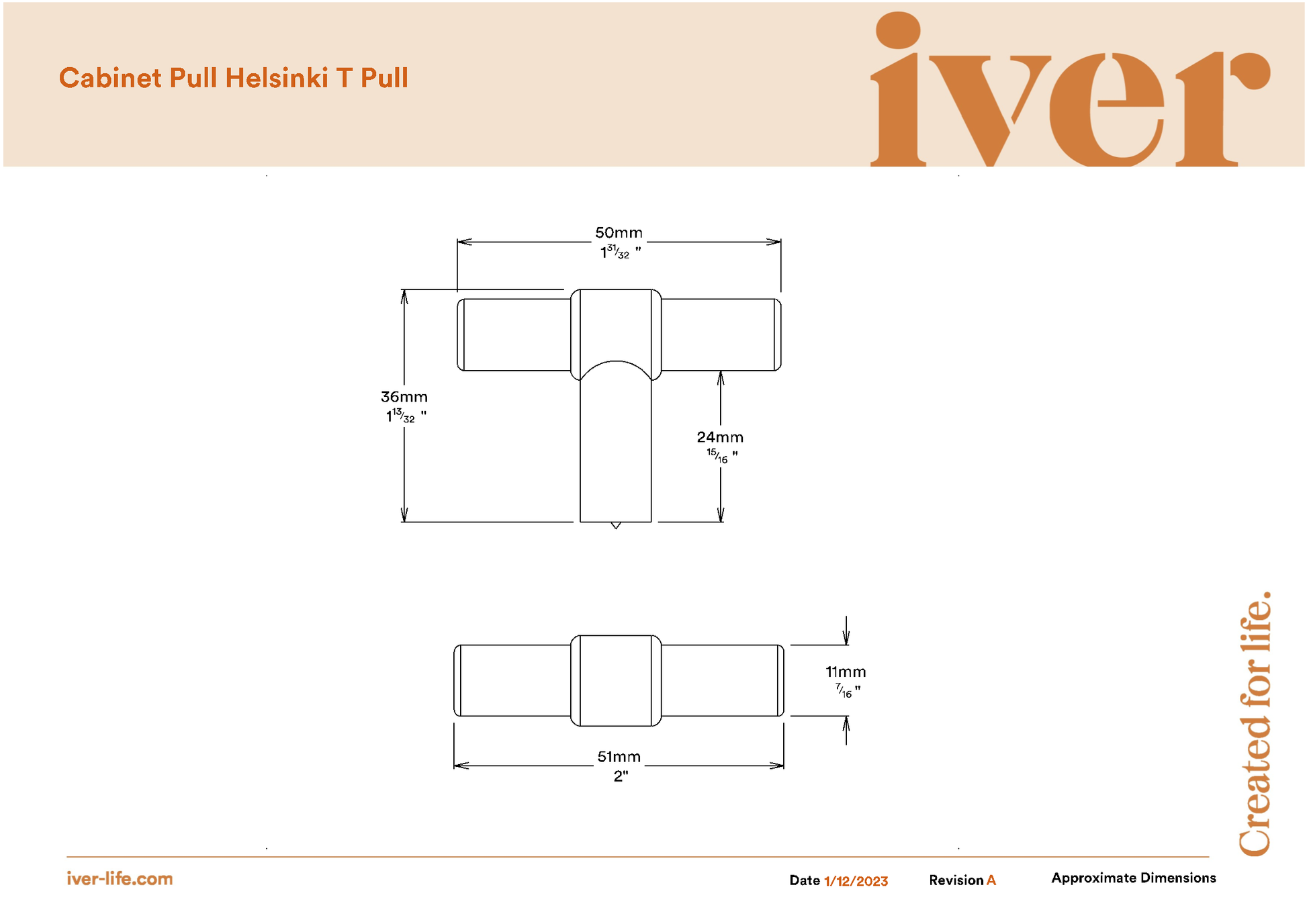 Iver Cabinet Pull Helsinki T Brushed Gold PVD