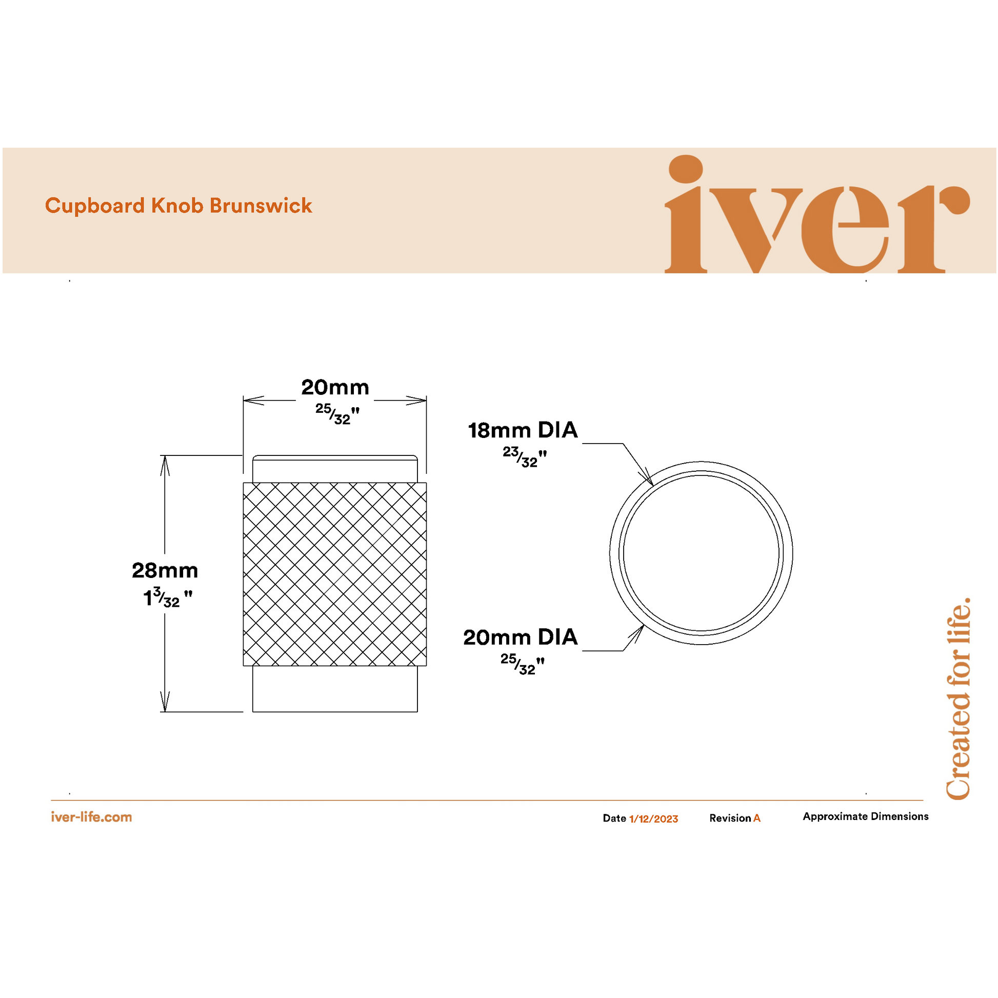 Iver Cupboard Knob Brunswick Satin Nickel P28xD20mm