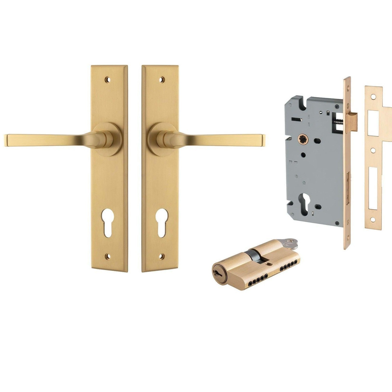 Iver Door Handle Annecy Chamfered Key/Key Brushed Brass Entrance Kit