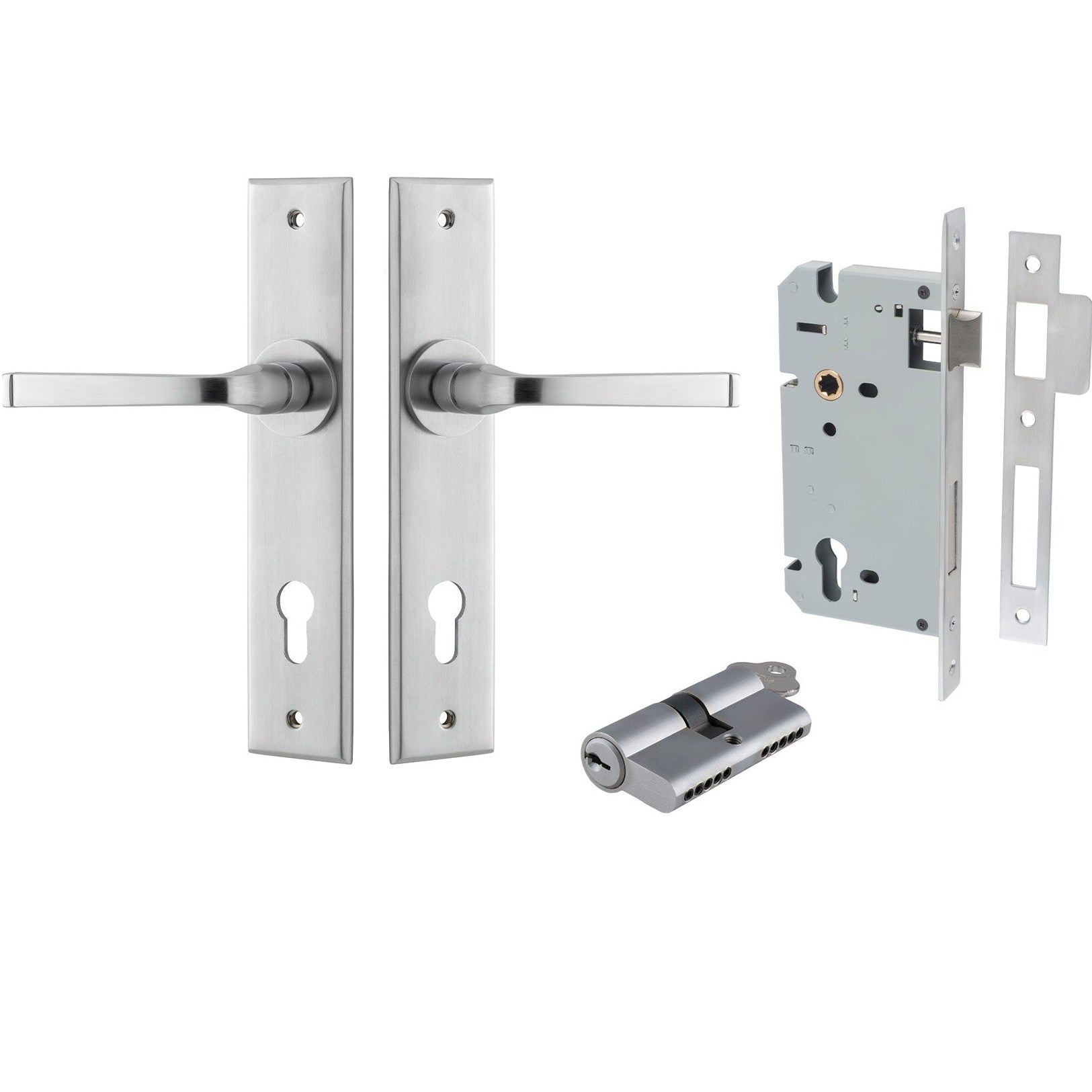 Iver Door Handle Annecy Chamfered Key/Key Brushed Chrome Entrance Kit