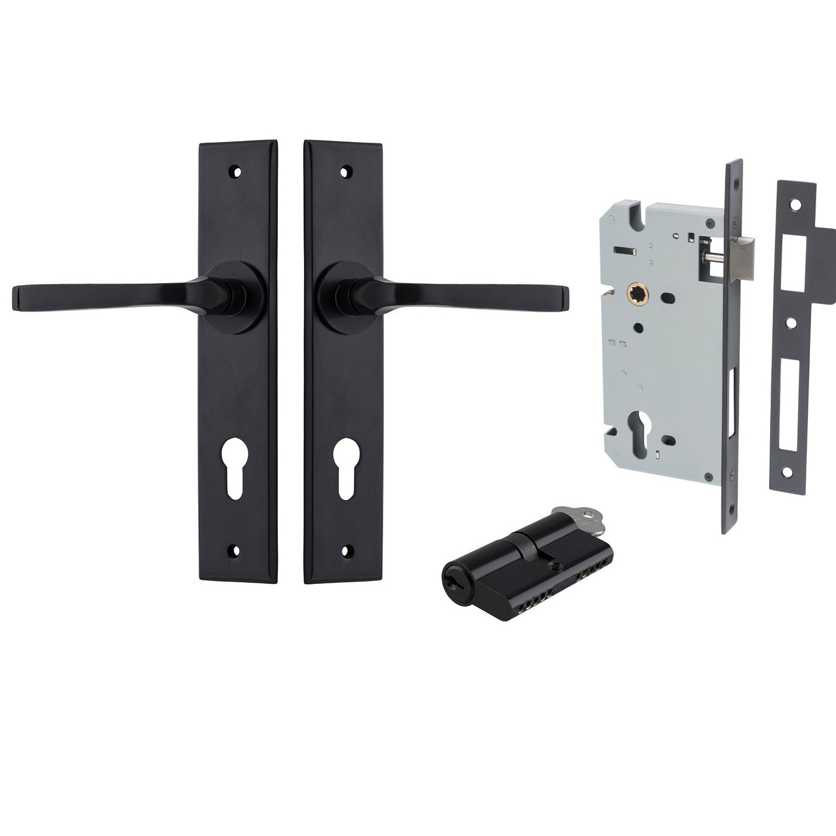 Iver Door Handle Annecy Chamfered Key/Key Matt Black Entrance Kit