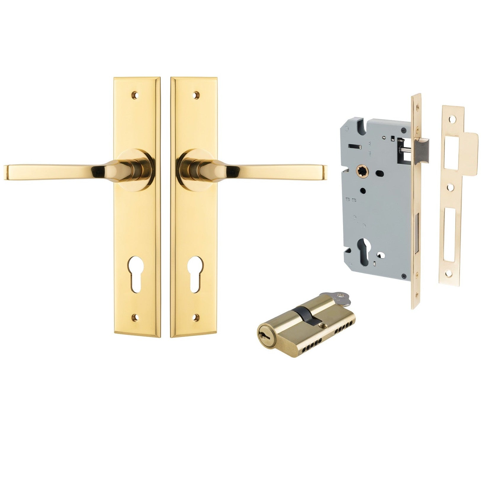 Iver Door Handle Annecy Chamfered Key/Key Polished Brass Entrance Kit