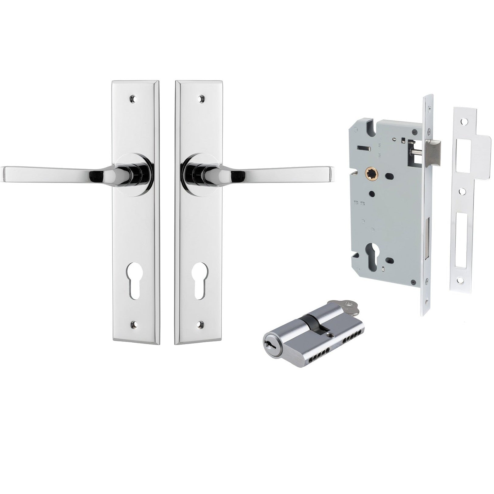 Iver Door Handle Annecy Chamfered Key/Key Polished Chrome Entrance Kit