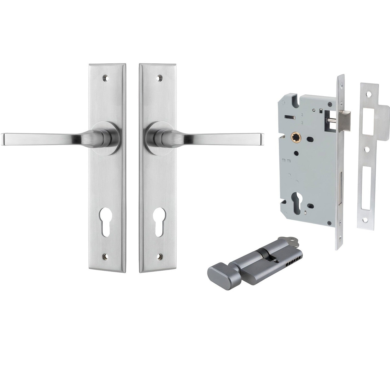 Iver Door Handle Annecy Chamfered Key/Thumb Brushed Chrome Entrance Kit