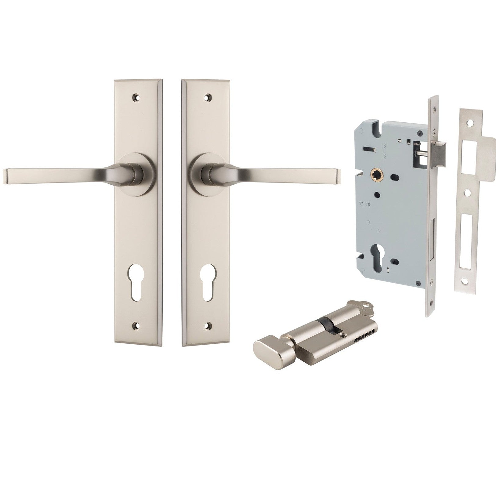 Iver Door Handle Annecy Chamfered Key/Thumb Satin Nickel Entrance Kit