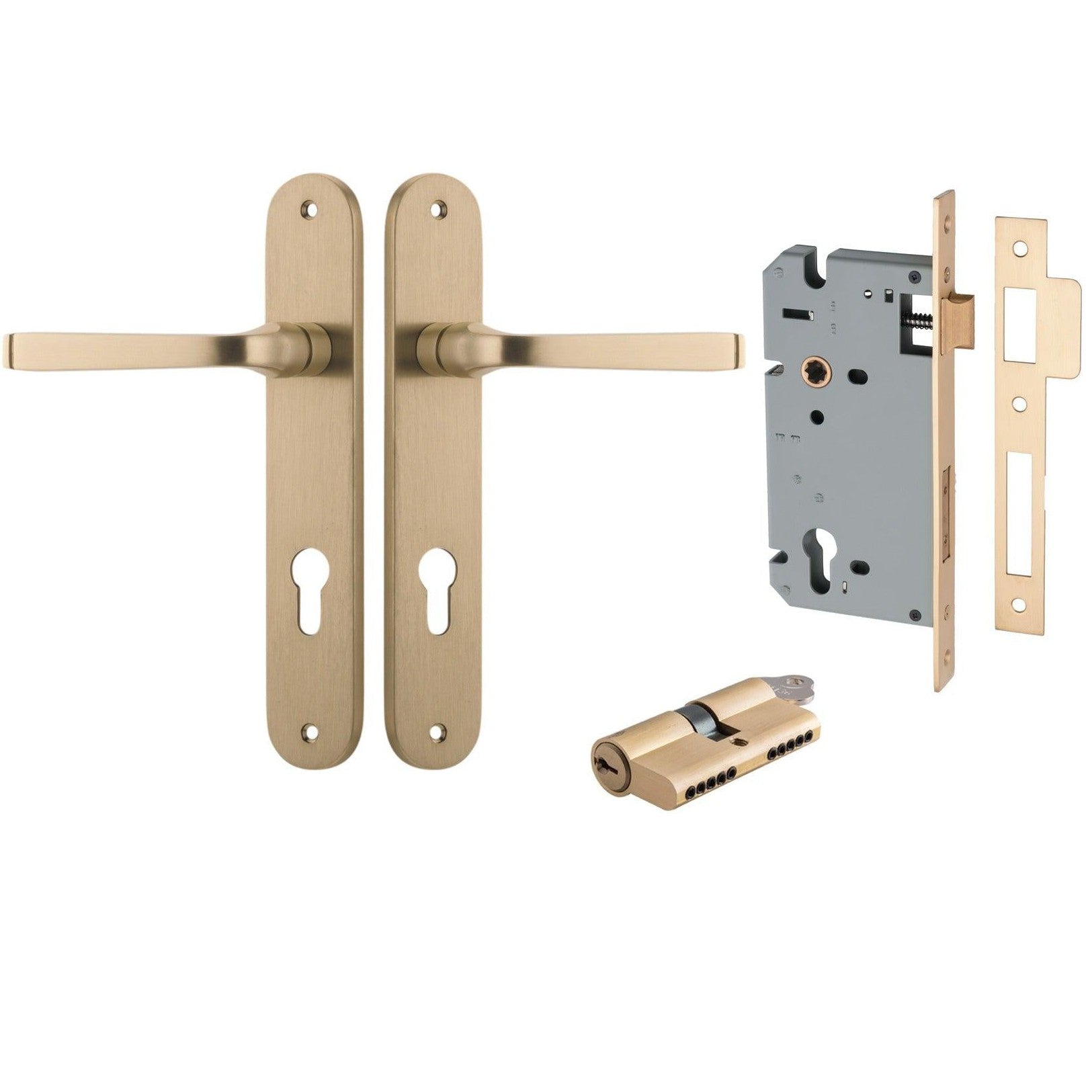 Iver Door Handle Annecy Oval Euro Key/Key Brushed Brass Entrance Kit