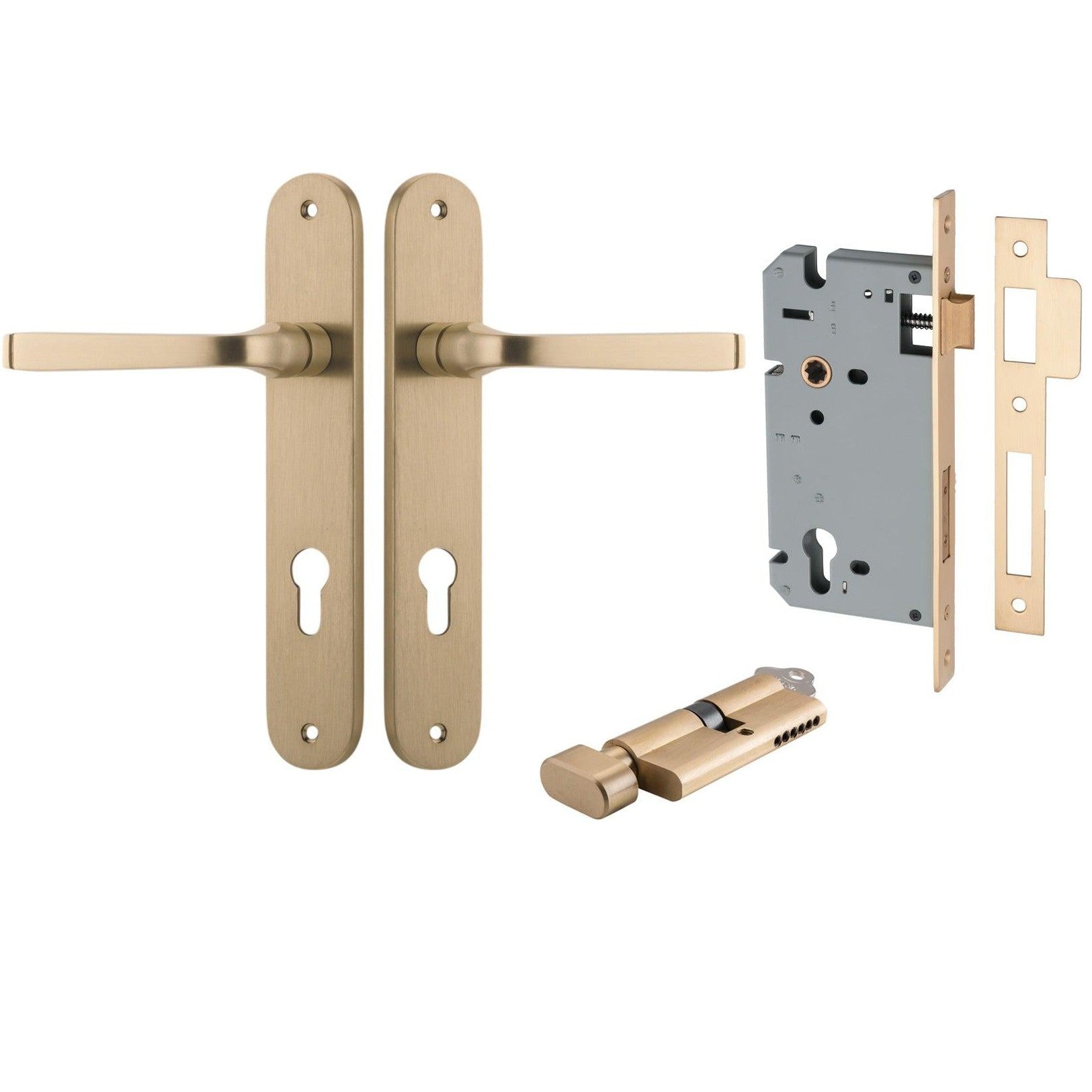 Iver Door Handle Annecy Oval Euro Key/Thumb Brushed Brass Entrance Kit