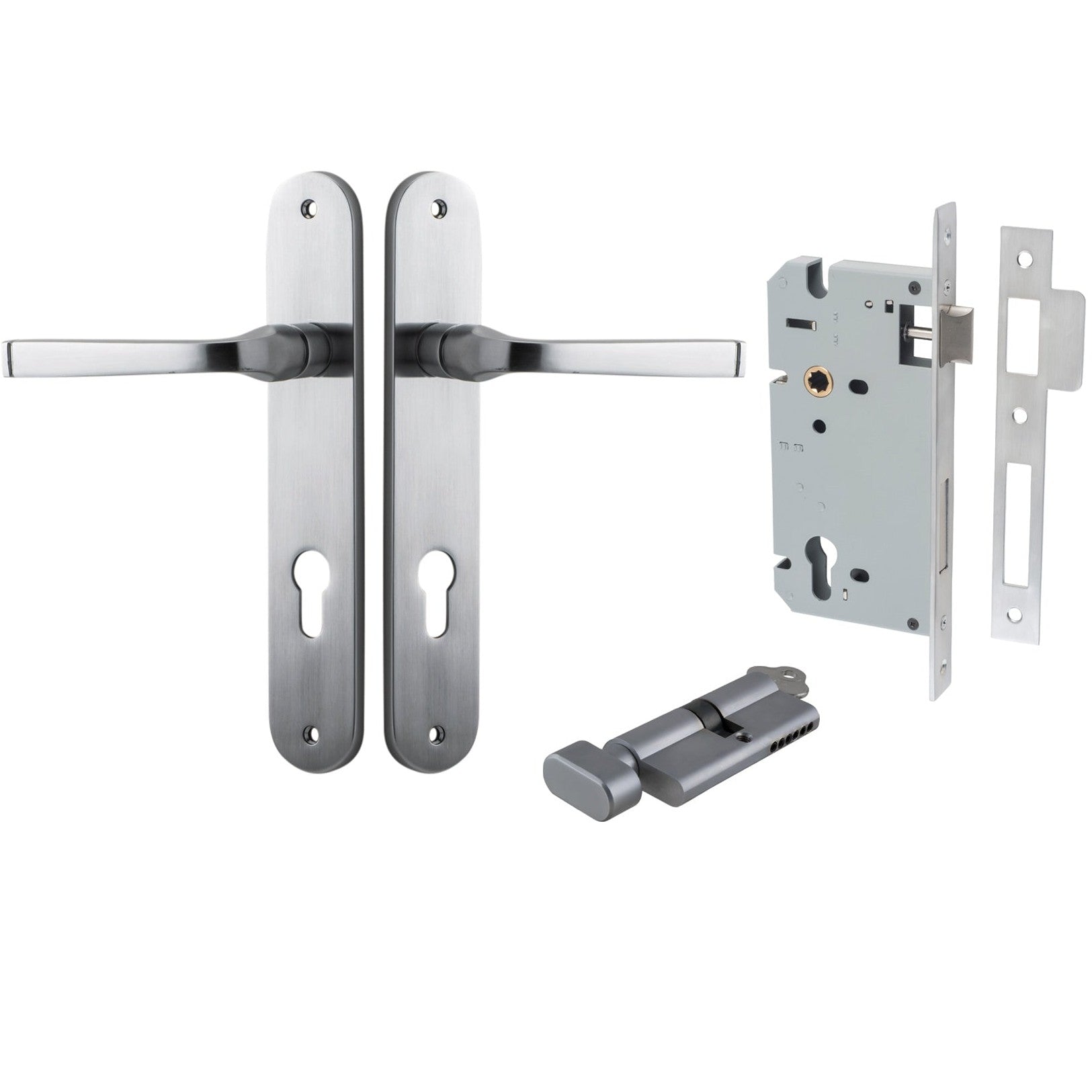 Iver Door Handle Annecy Oval Euro Key/Thumb Brushed Chrome Entrance Kit