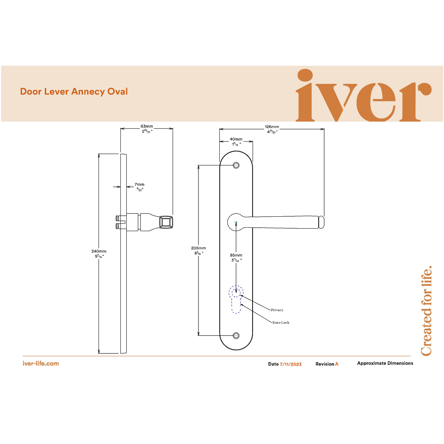 Iver Door Handle Annecy Oval Euro Key/Thumb Satin Nickel Entrance Kit