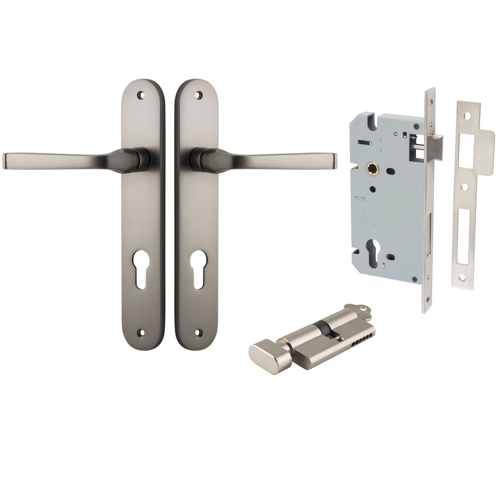 Iver Door Handle Annecy Oval Euro Key/Thumb Satin Nickel Entrance Kit