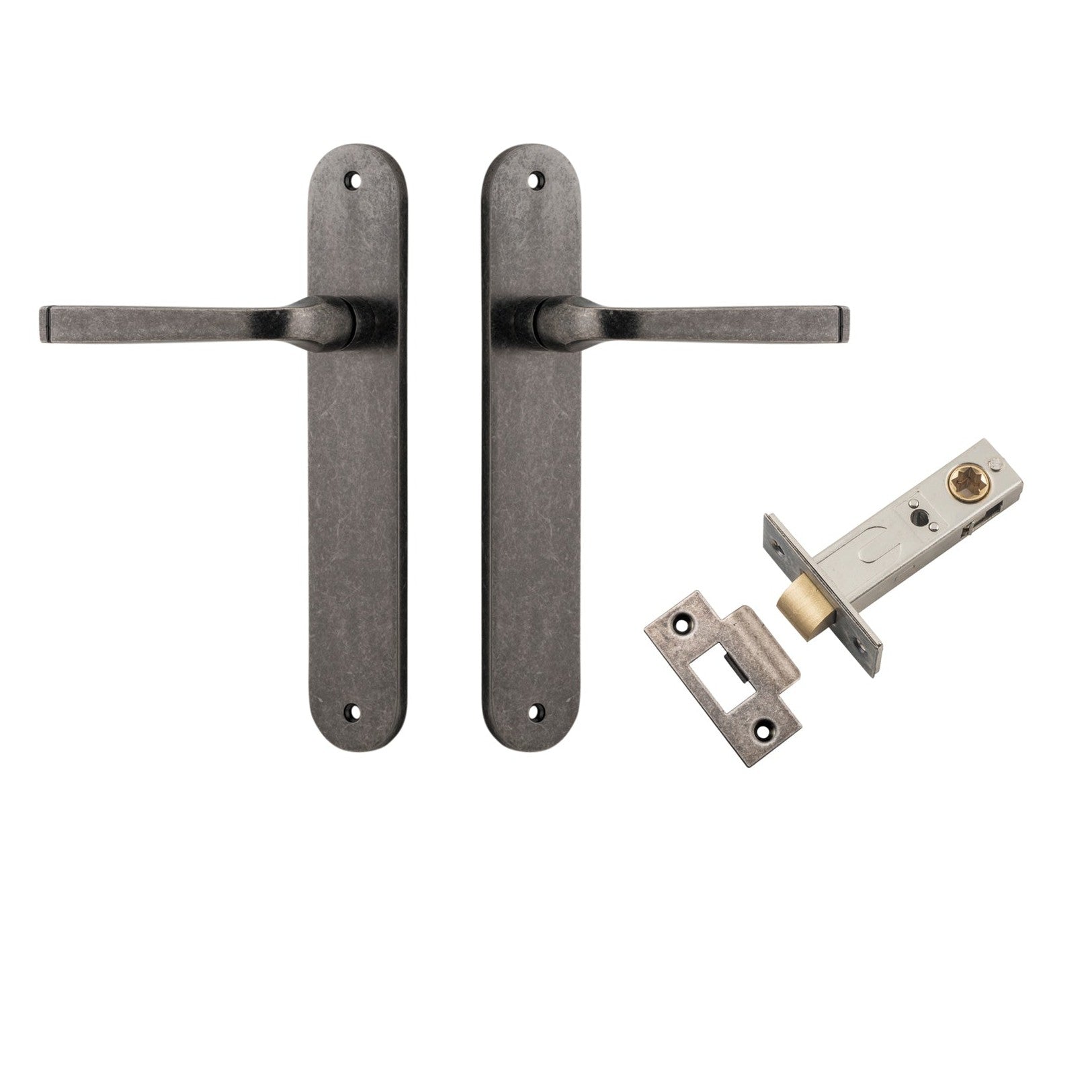 Iver Door Handle Annecy Oval Latch Distressed Nickel Passage Kit