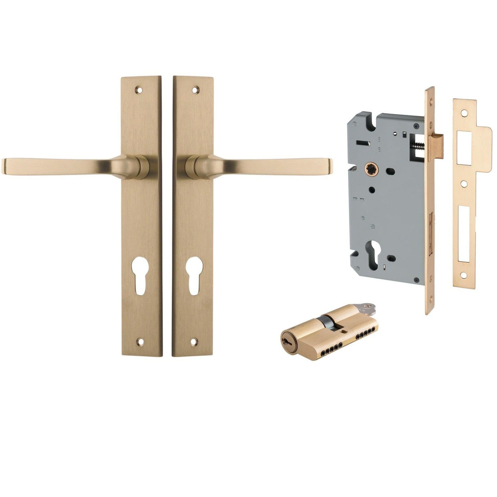 Iver Door Handle Annecy Rectangular Euro Key/Key Brushed Brass Entrance Kit