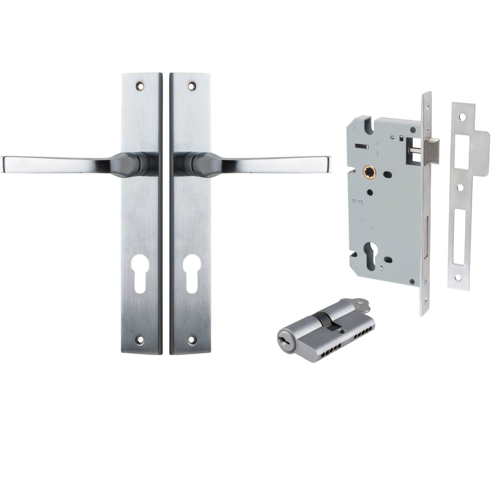 Iver Door Handle Annecy Rectangular Euro Key/Key Brushed Chrome Entrance Kit