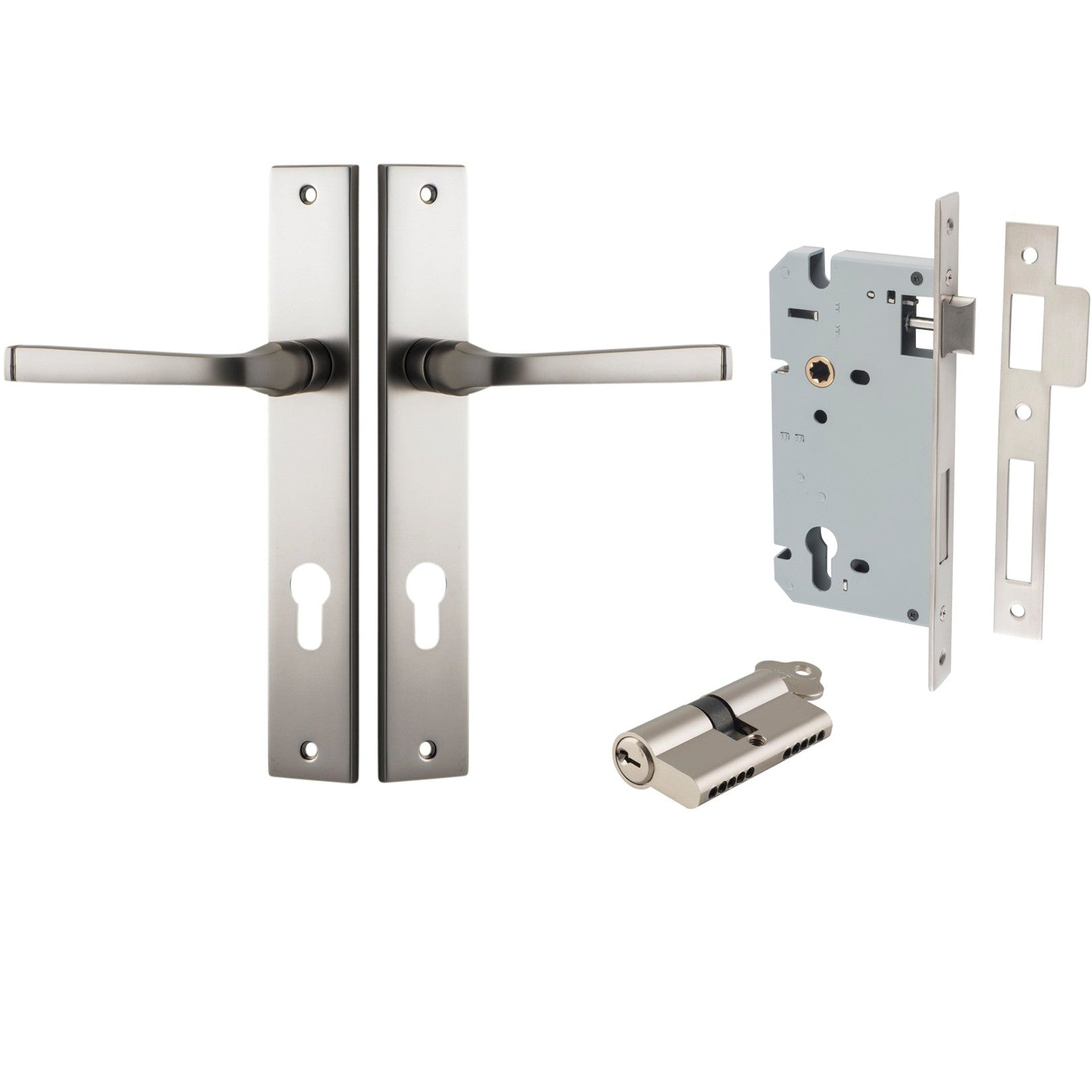 Iver Door Handle Annecy Rectangular Euro Key/Key Satin Nickel Entrance Kit