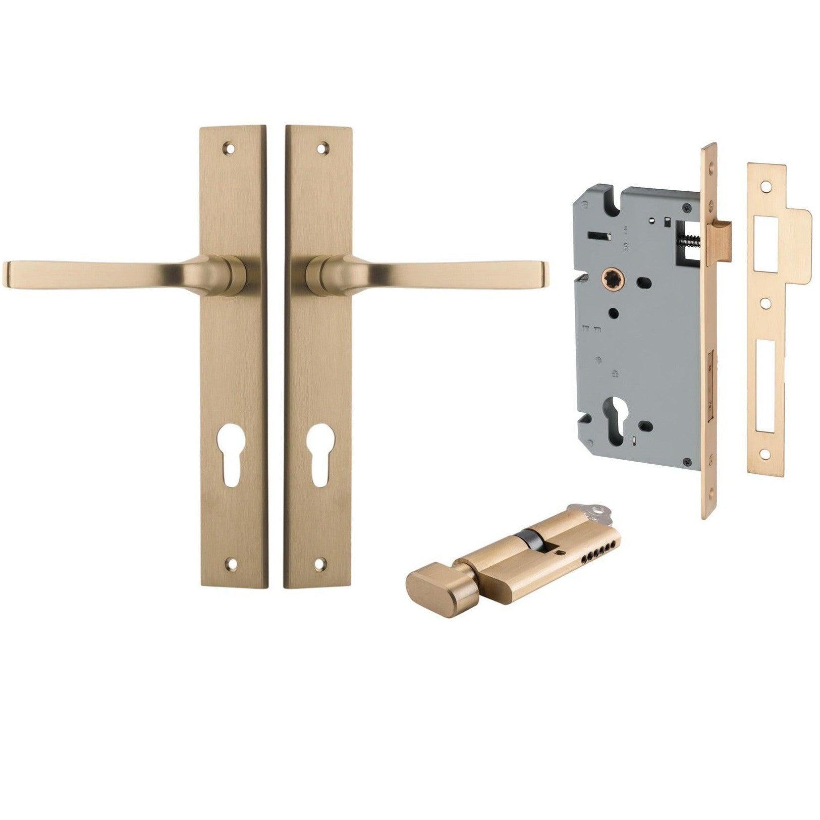 Iver Door Handle Annecy Rectangular Euro Key/Thumb Brushed Brass Entrance Kit