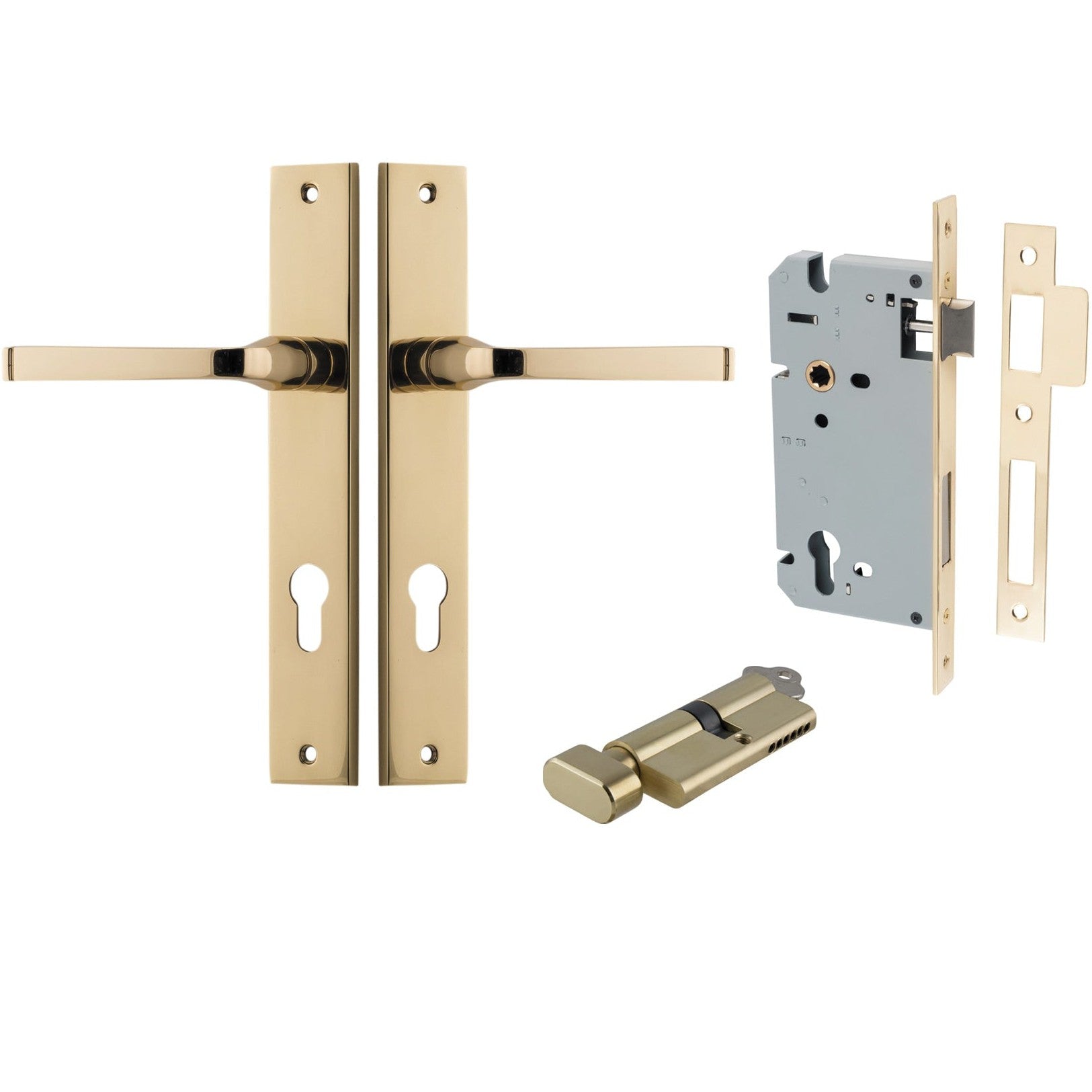 Iver Door Handle Annecy Rectangular Euro Key/Thumb Polished Brass Entrance Kit