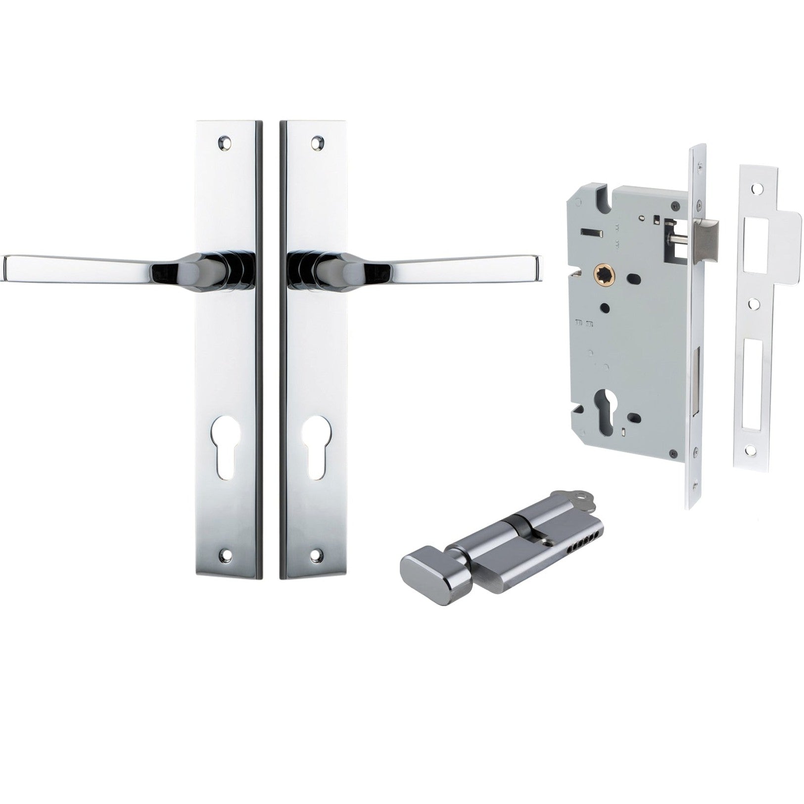 Iver Door Handle Annecy Rectangular Euro Key/Thumb Polished Chrome Entrance Kit