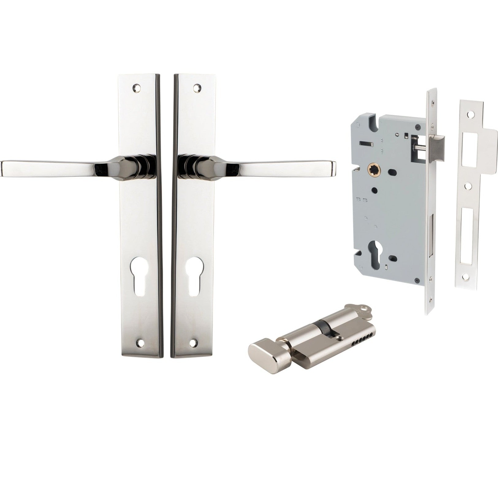 Iver Door Handle Annecy Rectangular Euro Key/Thumb Polished Nickel Entrance Kit