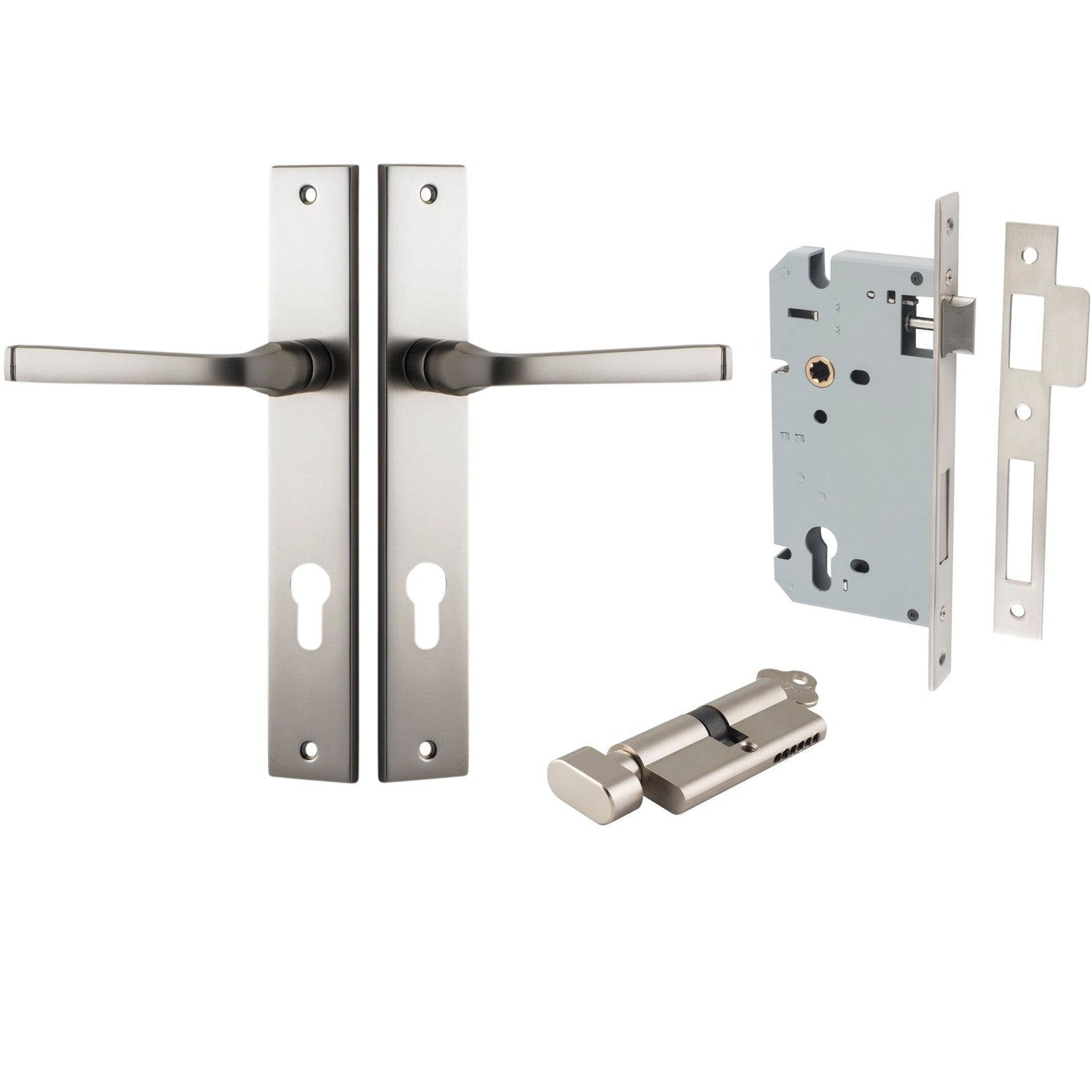 Iver Door Handle Annecy Rectangular Euro Key/Thumb Satin Nickel Entrance Kit