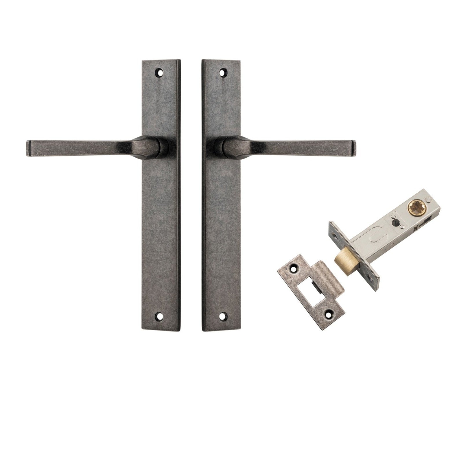 Iver Door Handle Annecy Rectangular Latch Distressed Nickel Passage Kit