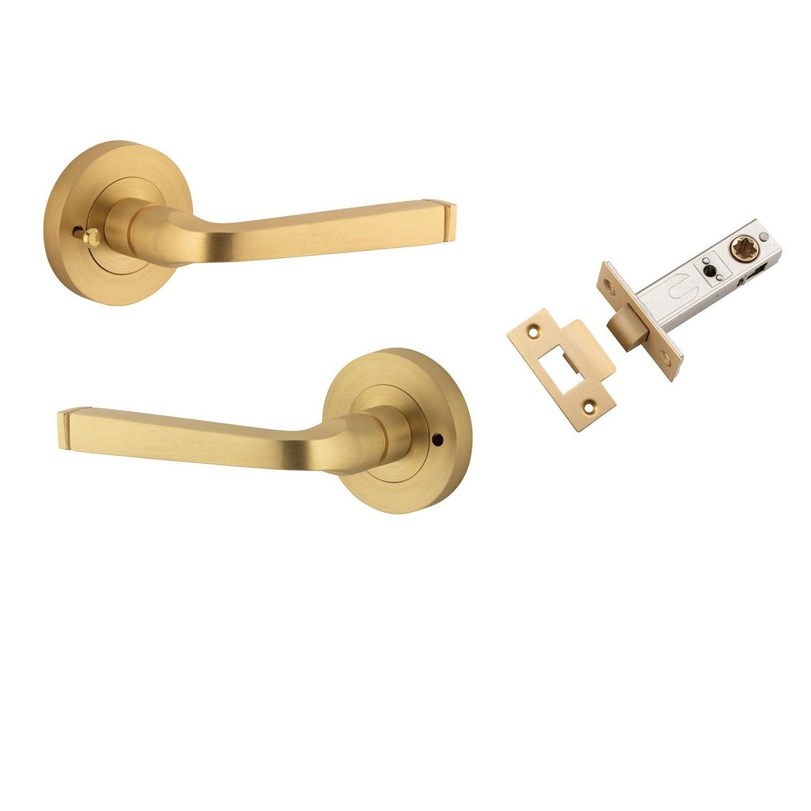 Iver Door Handle Annecy Round Rose Inbuilt Privacy Pair Kit Brushed Brass