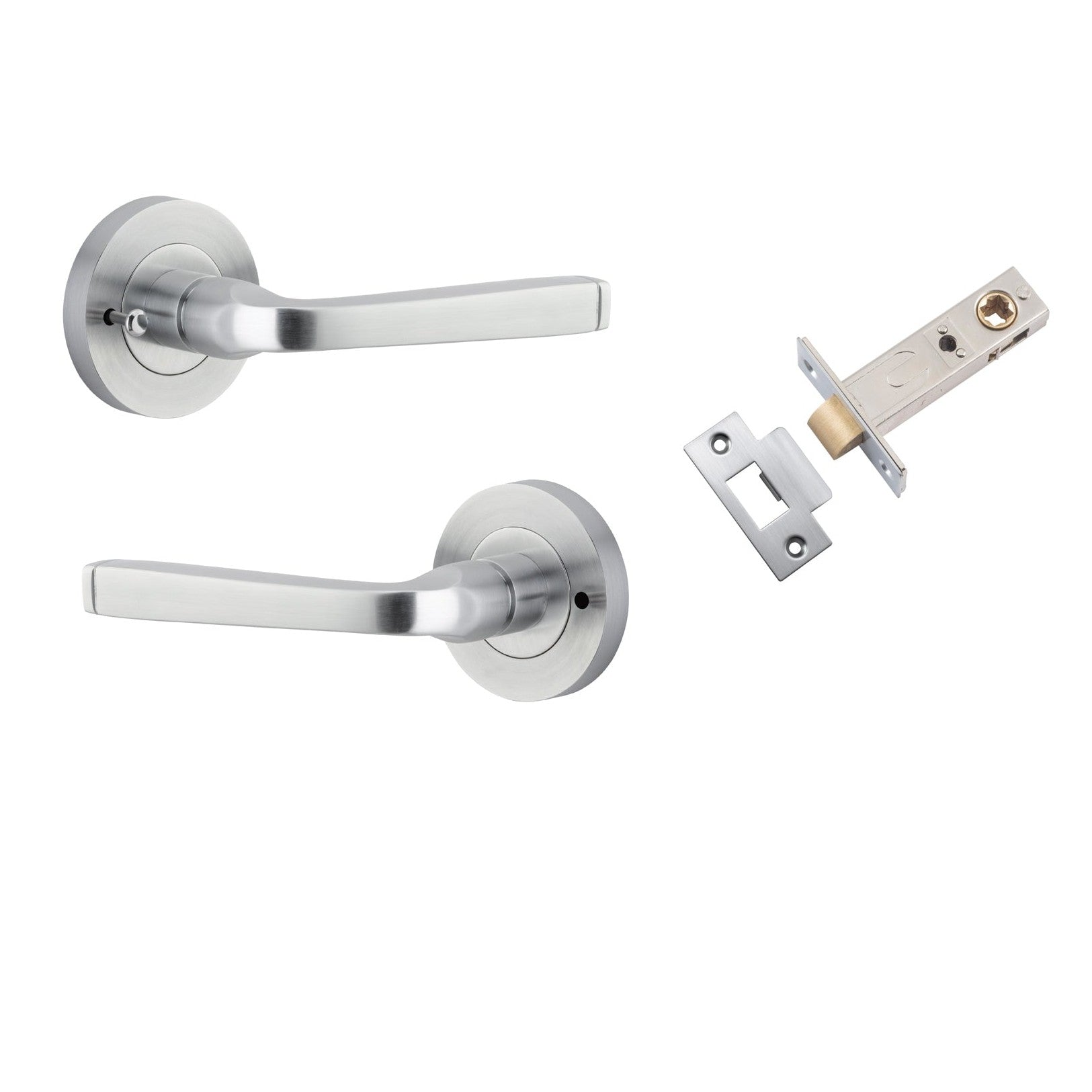 Iver Door Handle Annecy Round Rose Inbuilt Privacy Pair Kit Brushed Chrome