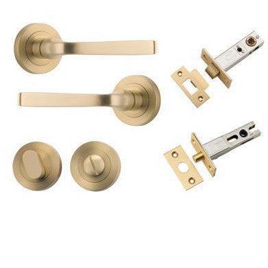 Iver Door Handle Annecy Round Rose Pair Brushed Brass Privacy Kit