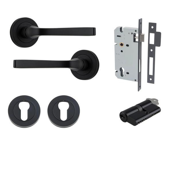 Iver Door Handle Annecy Round Rose Pair Key/Key Matt Black Entrance Kit