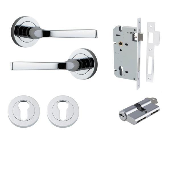 Iver Door Handle Annecy Round Rose Pair Key/Key Polished Chrome Entrance Kit