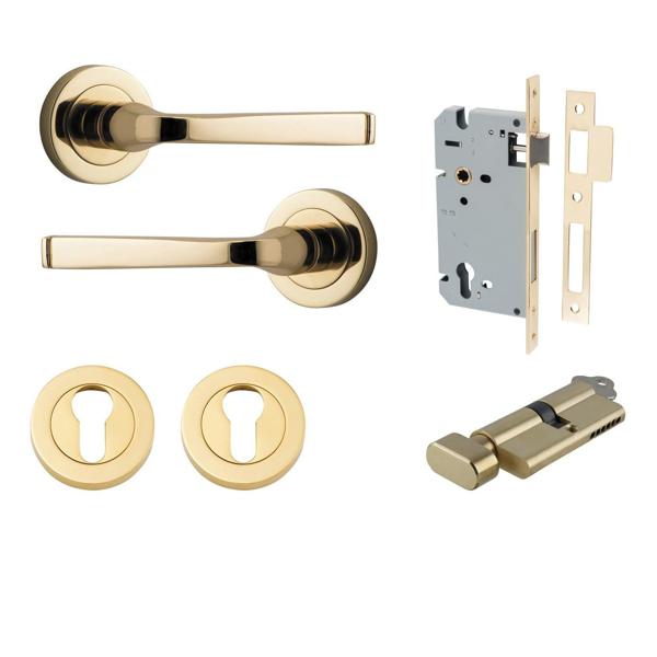 Iver Door Handle Annecy Round Rose Pair Key/Thumb Polished Brass Entrance Kit