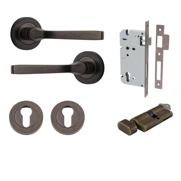 Iver Door Handle Annecy Round Rose Pair Key/Thumb Signature Brass Entrance Kit