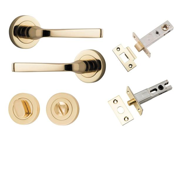 Iver Door Handle Annecy Round Rose Pair Polished Brass Privacy Kit