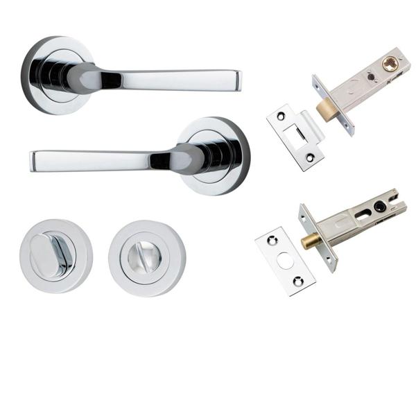 Iver Door Handle Annecy Round Rose Pair Polished Chrome Privacy Kit