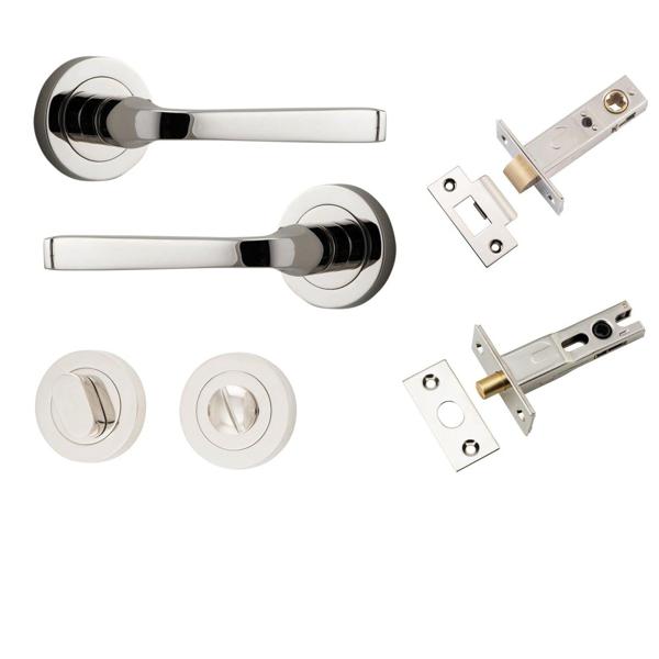 Iver Door Handle Annecy Round Rose Pair Polished Nickel Privacy Kit