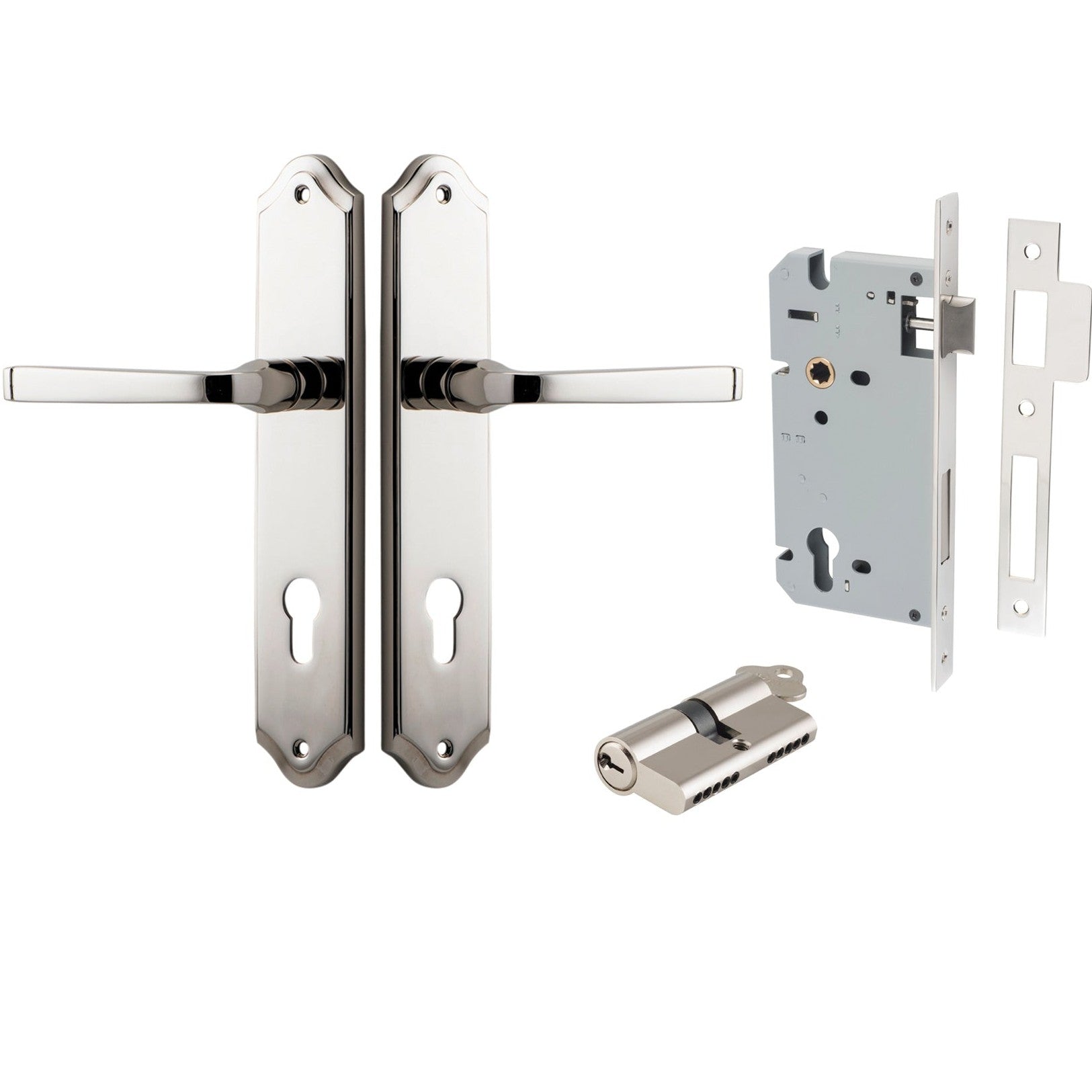 Iver Door Handle Annecy Shouldered Euro Key/Key Polished Nickel Entrance Kit