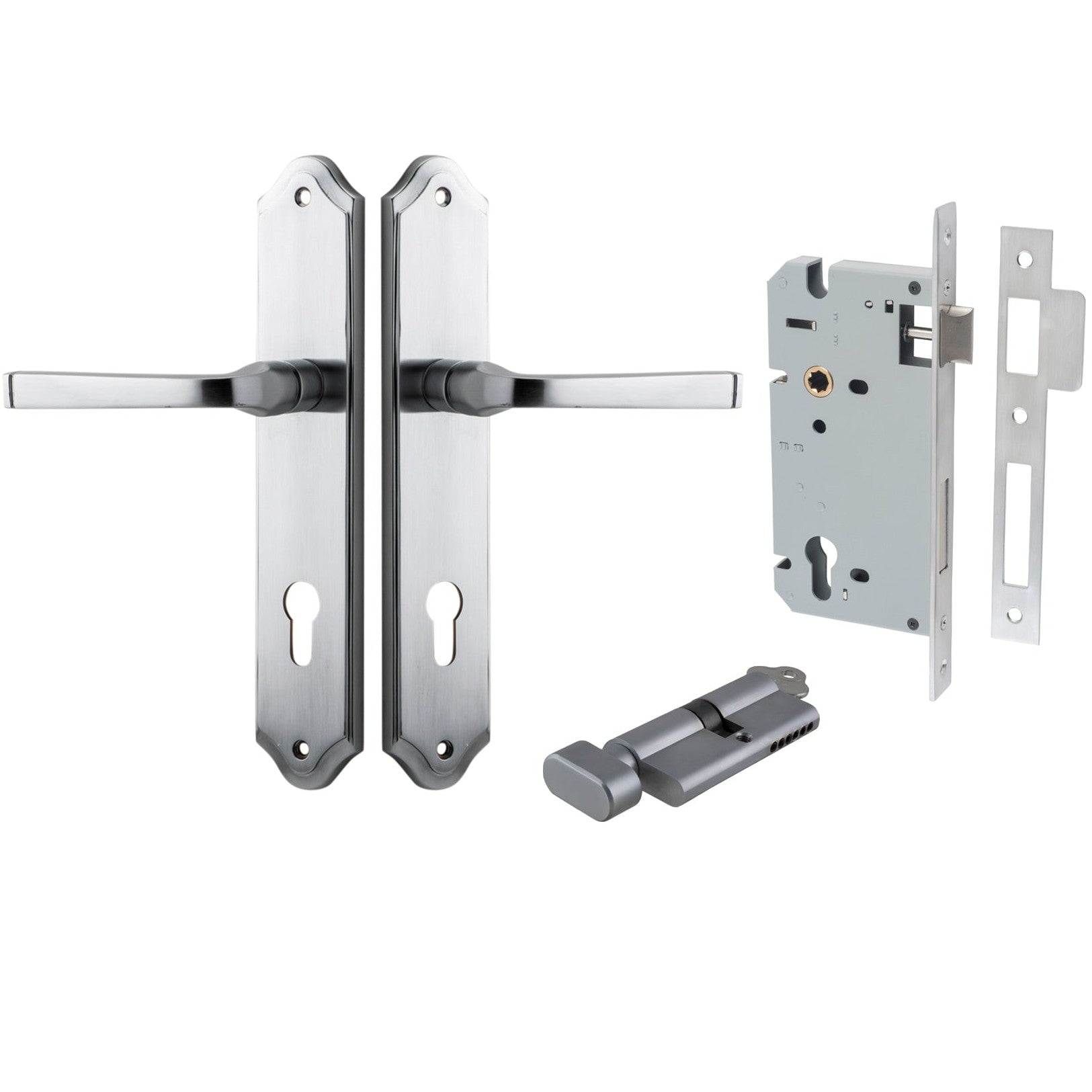 Iver Door Handle Annecy Shouldered Euro Key/Thumb Brushed Chrome Entrance Kit