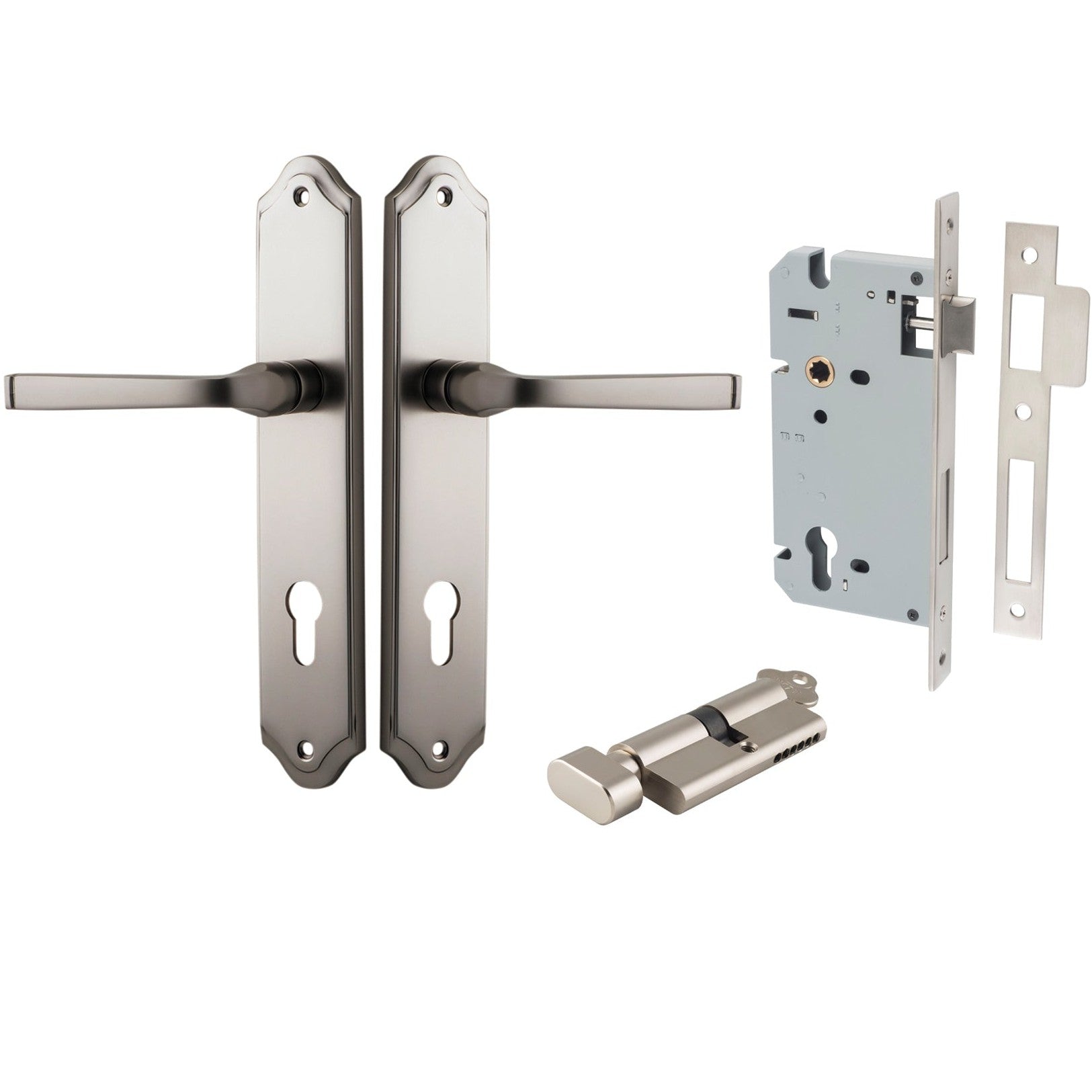 Iver Door Handle Annecy Shouldered Euro Key/Thumb Satin Nickel Entrance Kit