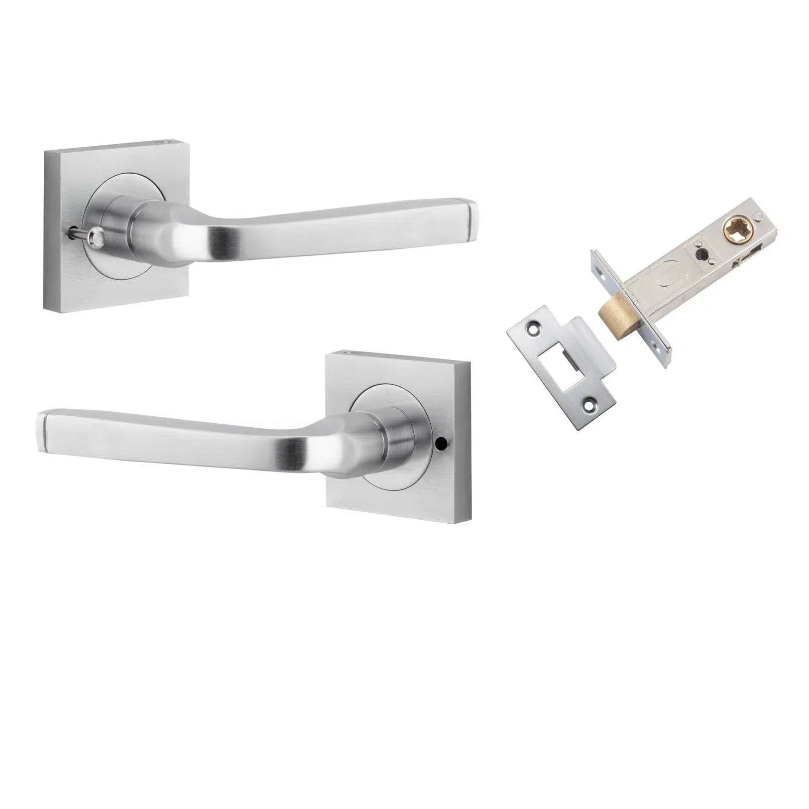 Iver Door Handle Annecy Square Rose Inbuilt Privacy Pair Kit Brushed Chrome