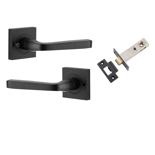 Iver Door Handle Annecy Square Rose Inbuilt Privacy Pair Kit Matt Black