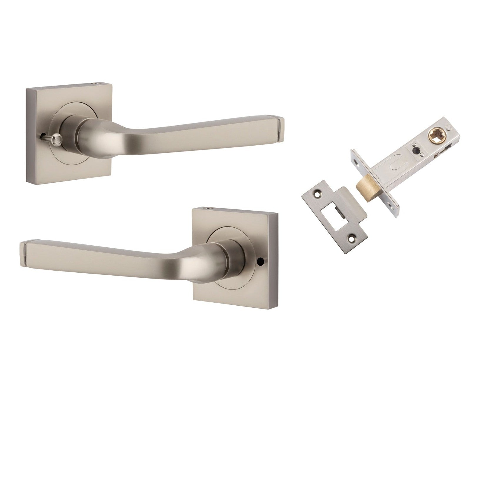 Iver Door Handle Annecy Square Rose Inbuilt Privacy Pair Kit Satin Nickel