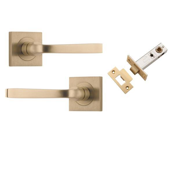 Iver Door Handle Annecy Square Rose Pair Brushed Brass Passage Kit