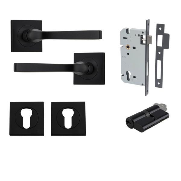 Iver Door Handle Annecy Square Rose Pair Key/Key Matt Black Entrance Kit