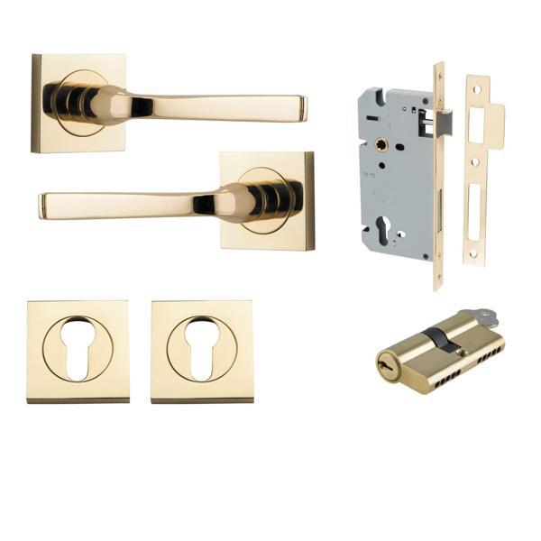 Iver Door Handle Annecy Square Rose Pair Key/Key Polished Brass Entrance Kit