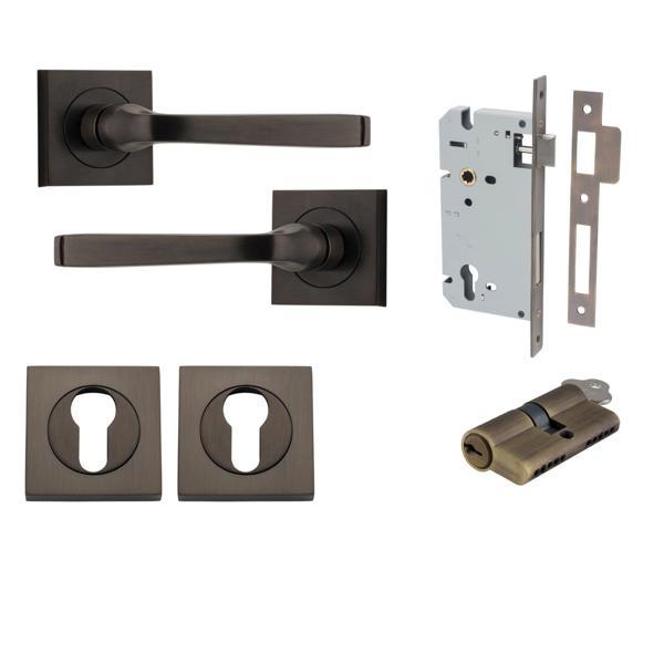 Iver Door Handle Annecy Square Rose Pair Key/Key Signature Brass Entrance Kit