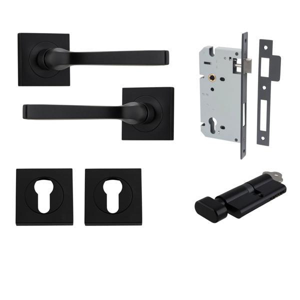 Iver Door Handle Annecy Square Rose Pair Key/Thumb Matt Black Entrance Kit